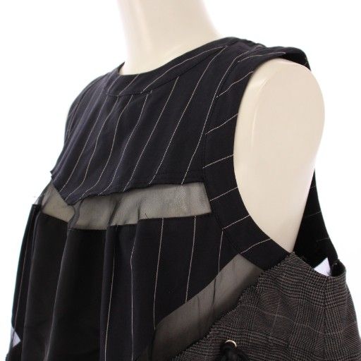  サカイ sacai シャツ ブラウス プルオーバー ノースリーブ クルーネック 切替 ドッキング 1 グレー 紺 ネイビー 黒 ブラック BB 半袖 シャツ ブラウス