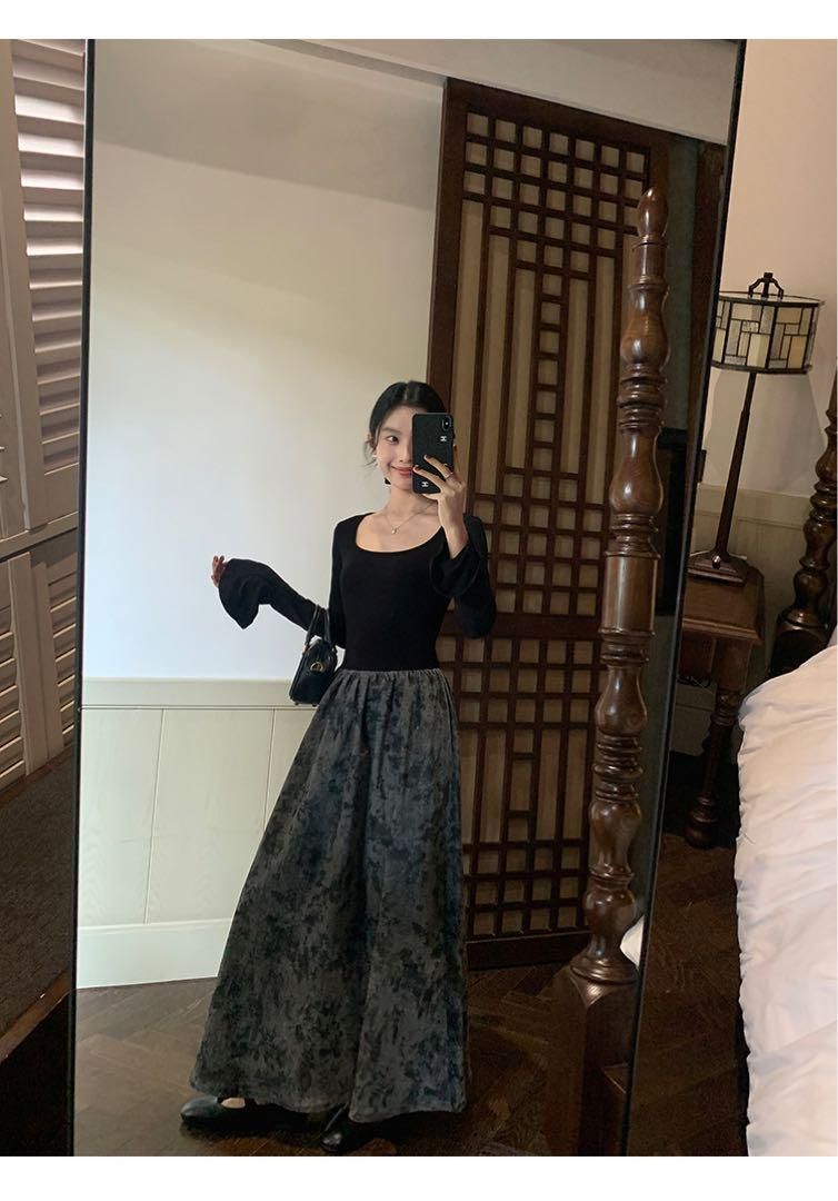 花柄ニットロングワンピース