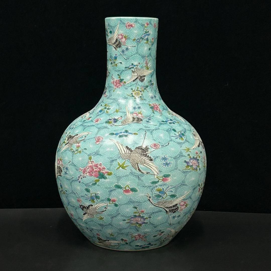 大清雍正夜光磁器百鶴舞う図天球瓶 収蔵品 美品 景徳鎮 現代工芸