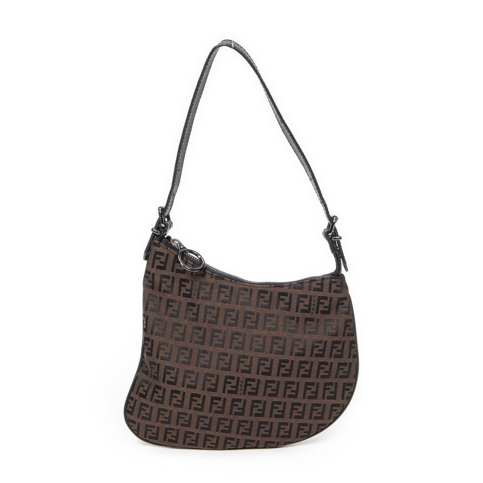 [中古] FENDI フェンディ小サイズのオイスターホーボーダークブラウン/ブラックズッキーノキャンバスA