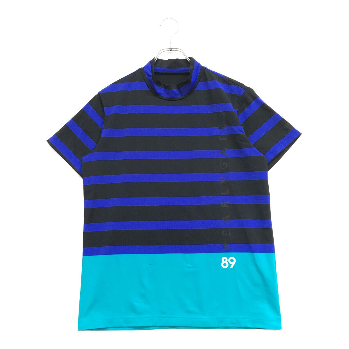 PEARLY GATES パーリーゲイツ　ロゴボーダー　モックネック　半袖シャツ KAZEメッシュ半袖モックネックカットソー ＜ロゴボーダー柄