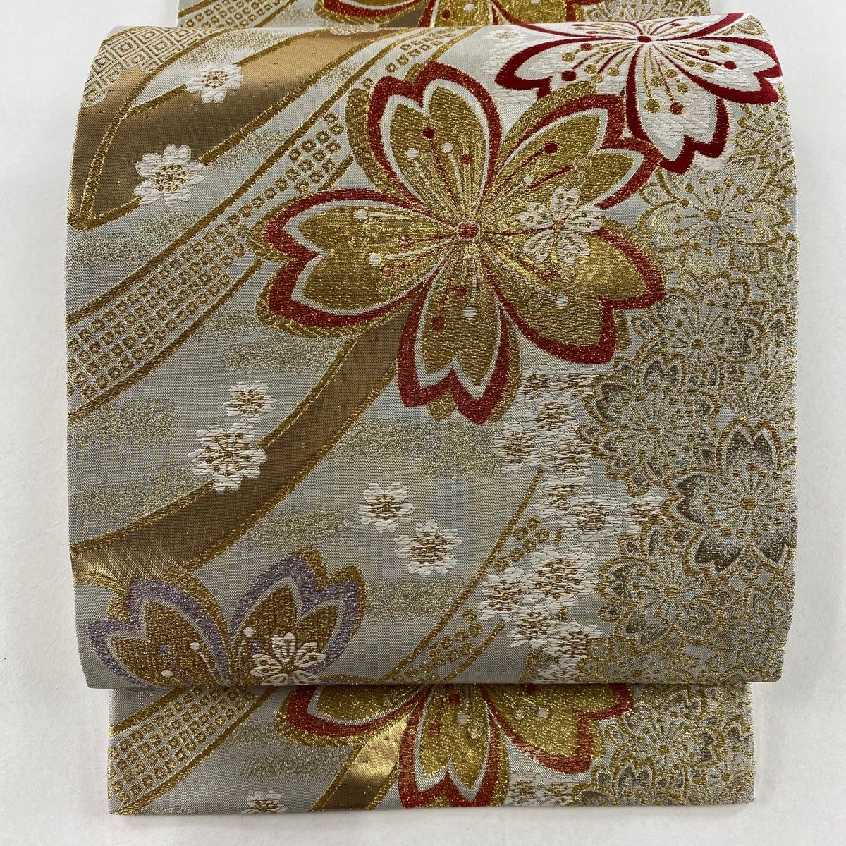 袋帯 美品 秀品 桜 熨斗 箔 灰色 六通 正絹 【中古】 - メルカリ