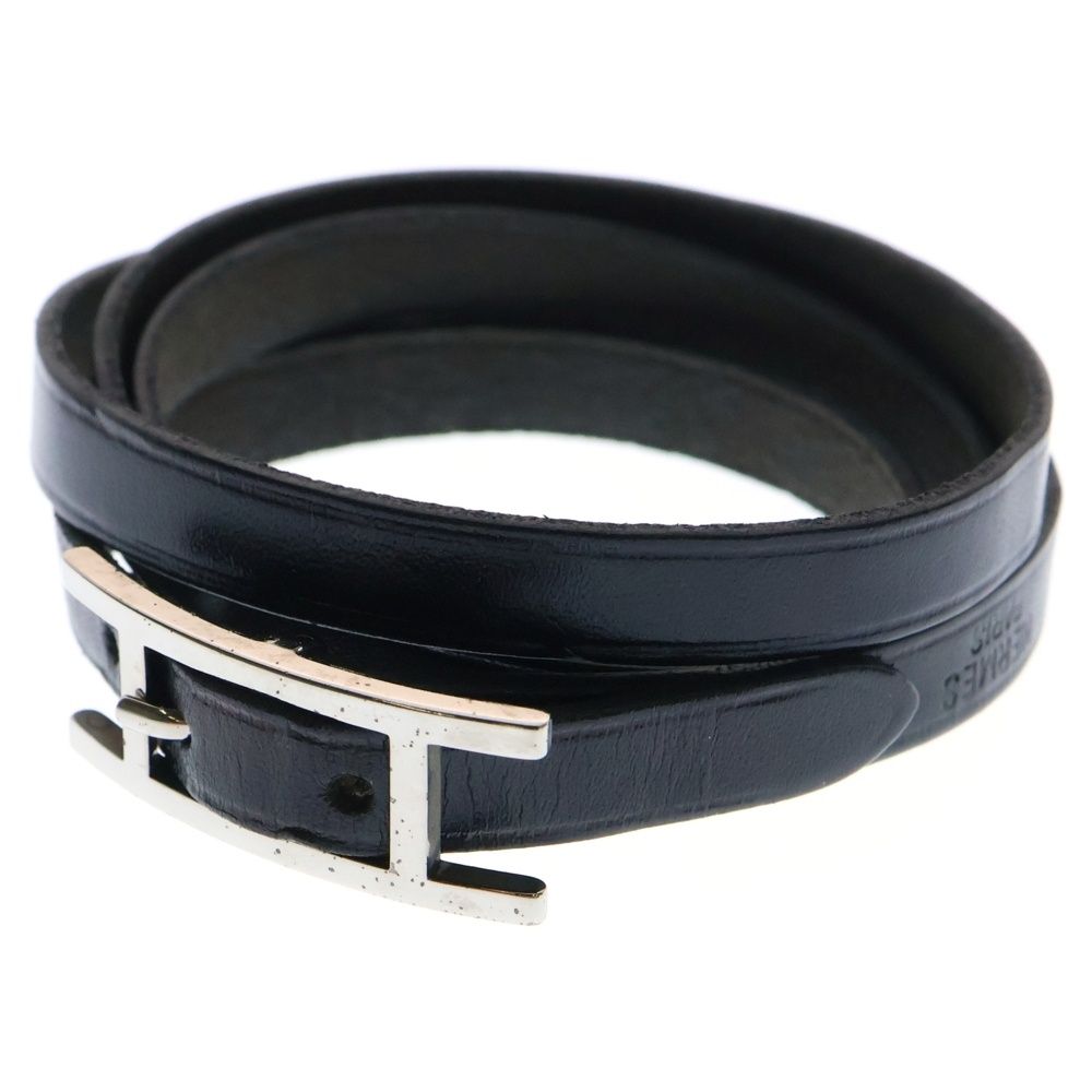 HERMES エルメス　アピ3 ブレスレット ブラック　レザー　シルバー金具 HERMES (エルメス) アピ3 ブレスレット ブラック シルバー金具