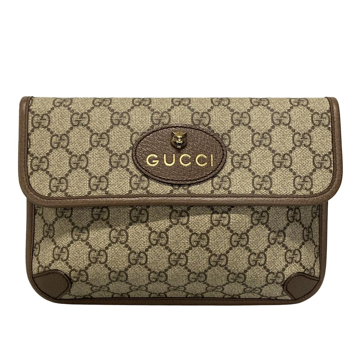 GUCCI グッチ ウエストポーチ ネオ ヴィンテージ GGスプリーム ベルトバッグ 493930 ベージュ×エボニー×ダークブラウン レザー