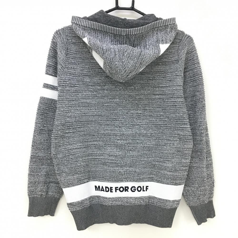 超美品】パーリーゲイツ ニットパーカー 杢グレー×白 袖2ライン  