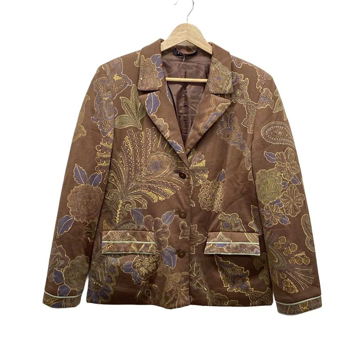 LEONARD レオナール ジャケット サイズ11AR M レディース - ダークブラウン×ネイビー×マルチ 長袖|中綿|肩パッド|フラワー 花 |春|秋
