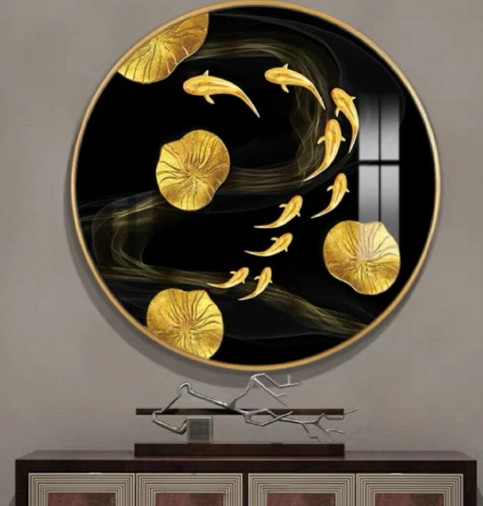 壁絵 壁掛け 廊下壁画 玄関装飾画70㎝ 開運画インテリア 部屋飾り 飾り絵 風水写真 金 運 金魚 蓮 転居お祝い