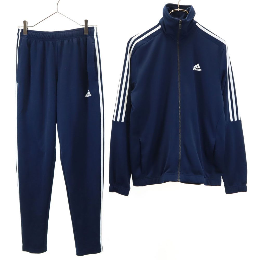 アディダス 長袖 トレーニングジャージ 上下 セットアップ L ネイビー adidas フロントジップ メンズ 古着 【240419】