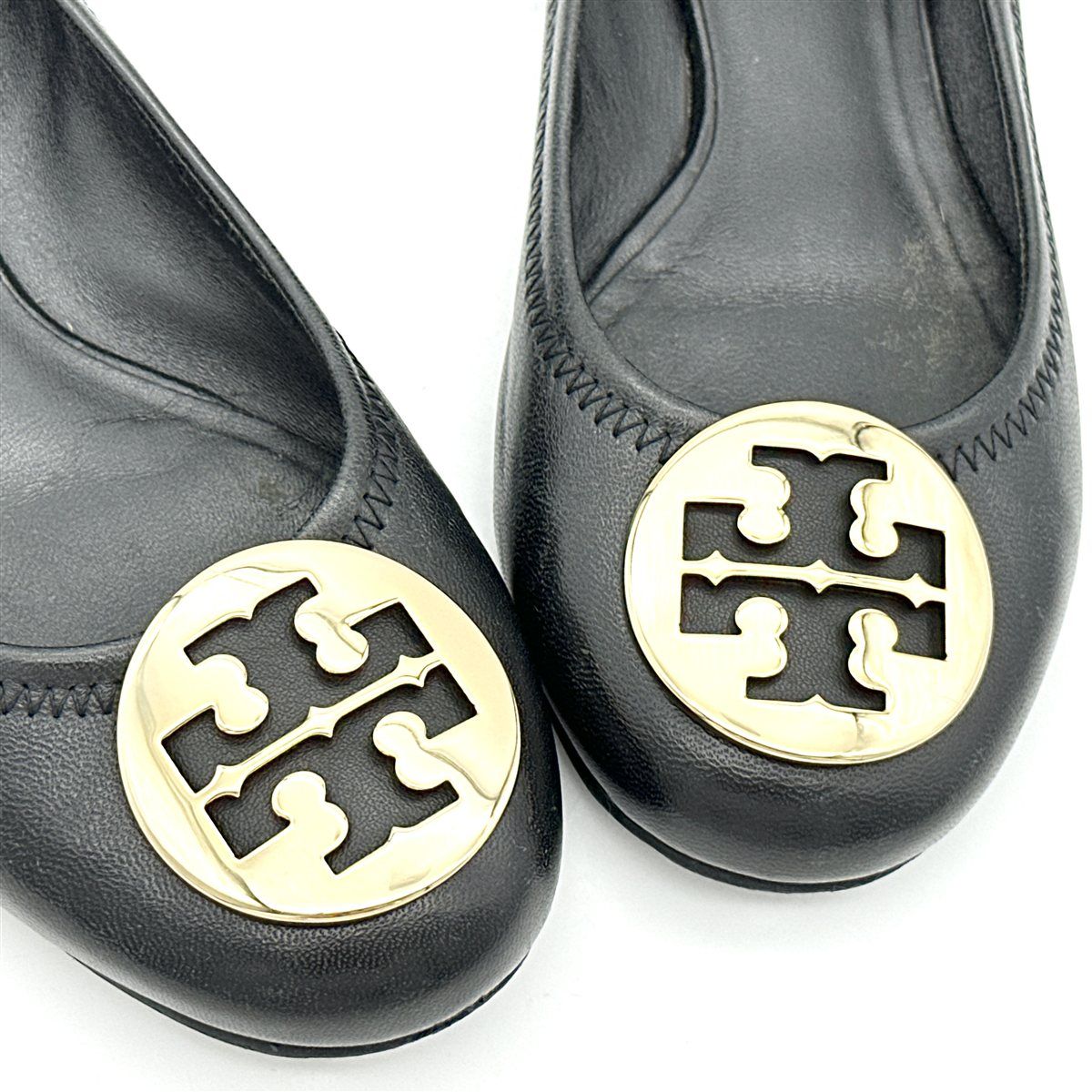 Tory Burch フラットシューズ 本革 ラウンドトゥ ゴールドロゴ
