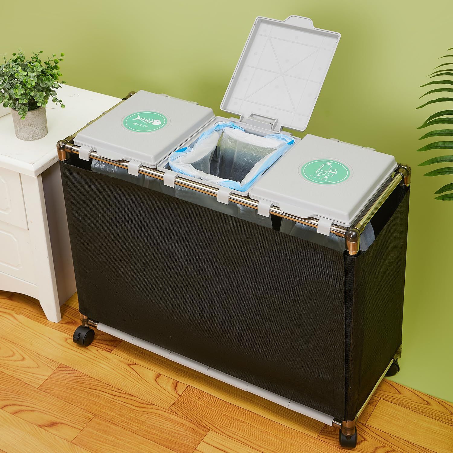 ゴミ袋ホルダー ゴミ箱 分別 30L ふた付き ゴミ袋スタンド ダストボックス ゴミ袋ホルダー 3分別*30L ゴミ箱 ふた付き レジ袋を隠すゴミ袋