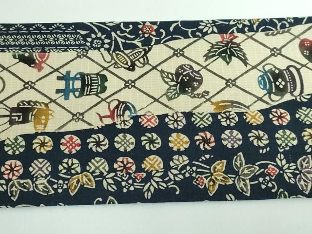 平和屋本店□極上 工房桝屋儀兵衛 紅型 芭蕉織 九寸名古屋帯 本場縞  