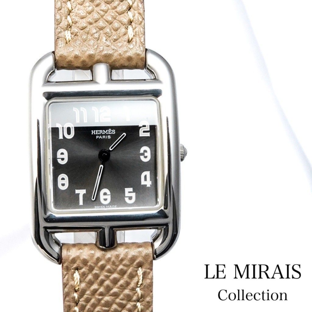 HERMES 時計　ケープコッド　黒 レザー 売切】エルメス ケープコッド PM 31mm ドゥブルトゥール SS×黒