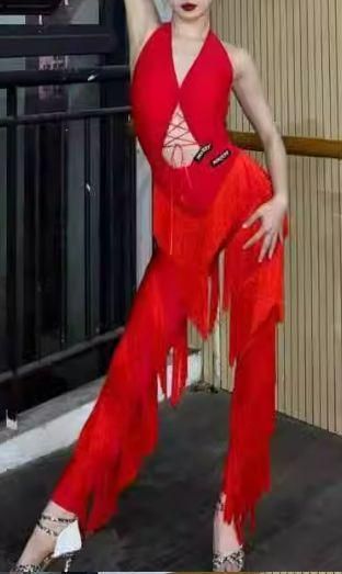 レオダートトップス＋フリンジパンツ 上下セット ラテンドレス オーダーメイド レオダートトップス＋フリンジパンツ 上下セット ラテンドレス