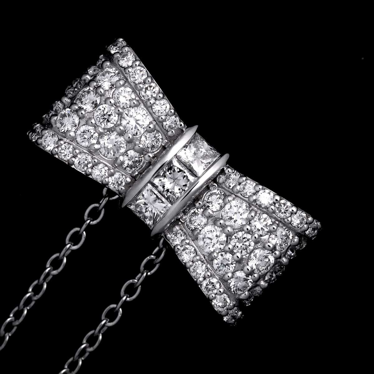 ポンテヴェキオ Ponte Vecchio ダイヤ 0.48/0.15ct ネックレス 40cm K18 WG ホワイトゴールド 750 リボン DIAMOND Necklace 90194025