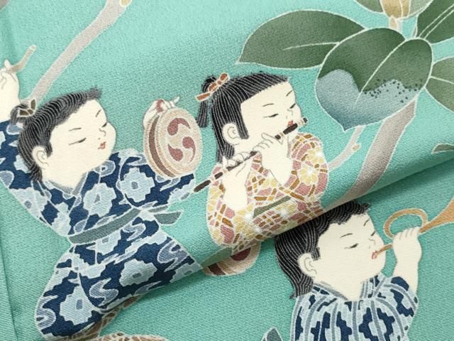 平和屋着物○十日町友禅作家 関口遼一 訪問着 童子遊び 正絹 逸品