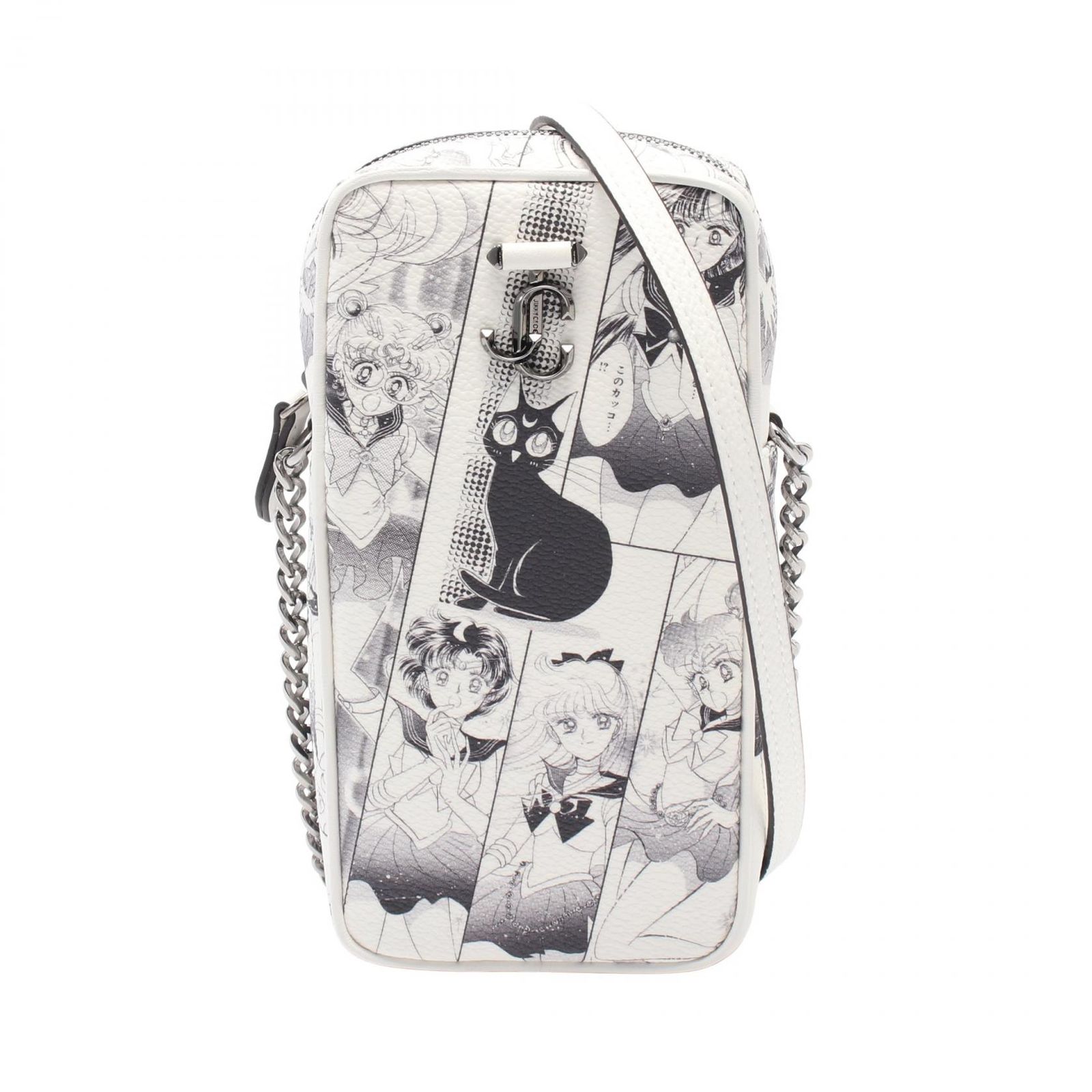 ジミーチュウ JIMMY CHOO ショルダーバッグ × 美少女戦士セーラームーン PHONE CASE ホワイト|ブラック PVCコーティングキャンバス レザー 美少女戦士セーラームーンコラボ ショルダーバッグ レディース Used A