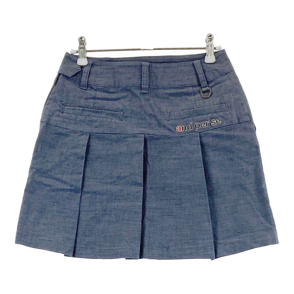 AND PER SE アンパスィ ストレッチ プリーツスカート ネイビー系