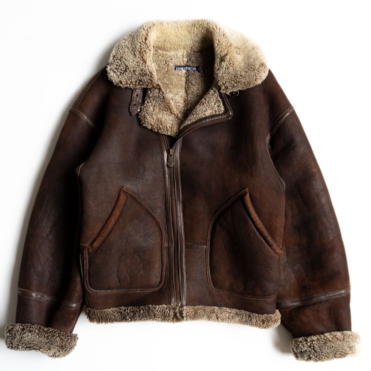 雰囲気抜群 NAUTICA ムートンライダースジャケット 36 ノーティカ ブラウン レザー ジャケット 25100300