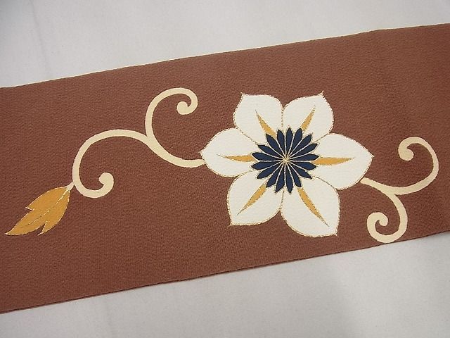 平和屋本店□極上 銀座 志ま亀 九寸名古屋帯 花唐草文 鬼しぼ縮緬 金彩