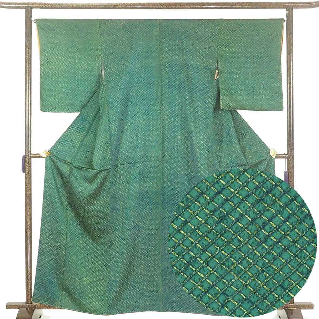 アンティーク着物 正絹 一つ紋 青丹色 牡丹❤️凛とした上品さ