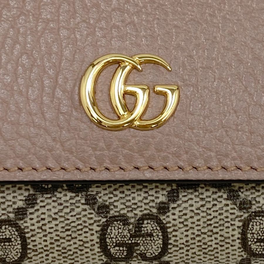 グッチ GG マーモント ダブルG ウォレット 二つ折り財布 GGスプリームキャンバス ダスティピンク ベージュ ゴールド金具 598587 箱付 GUCCI（新品・未使用品） GUCCI - グッチ GG マーモント ダブルG ウォレット 二つ折り財布 GG