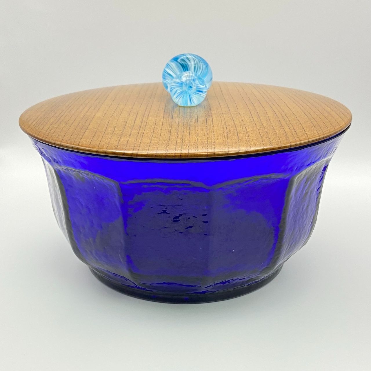 硝子水指 藍色 紙箱入 硝子瓢摘み 摺漆塗蓋 茶道具 茶器 ガラス