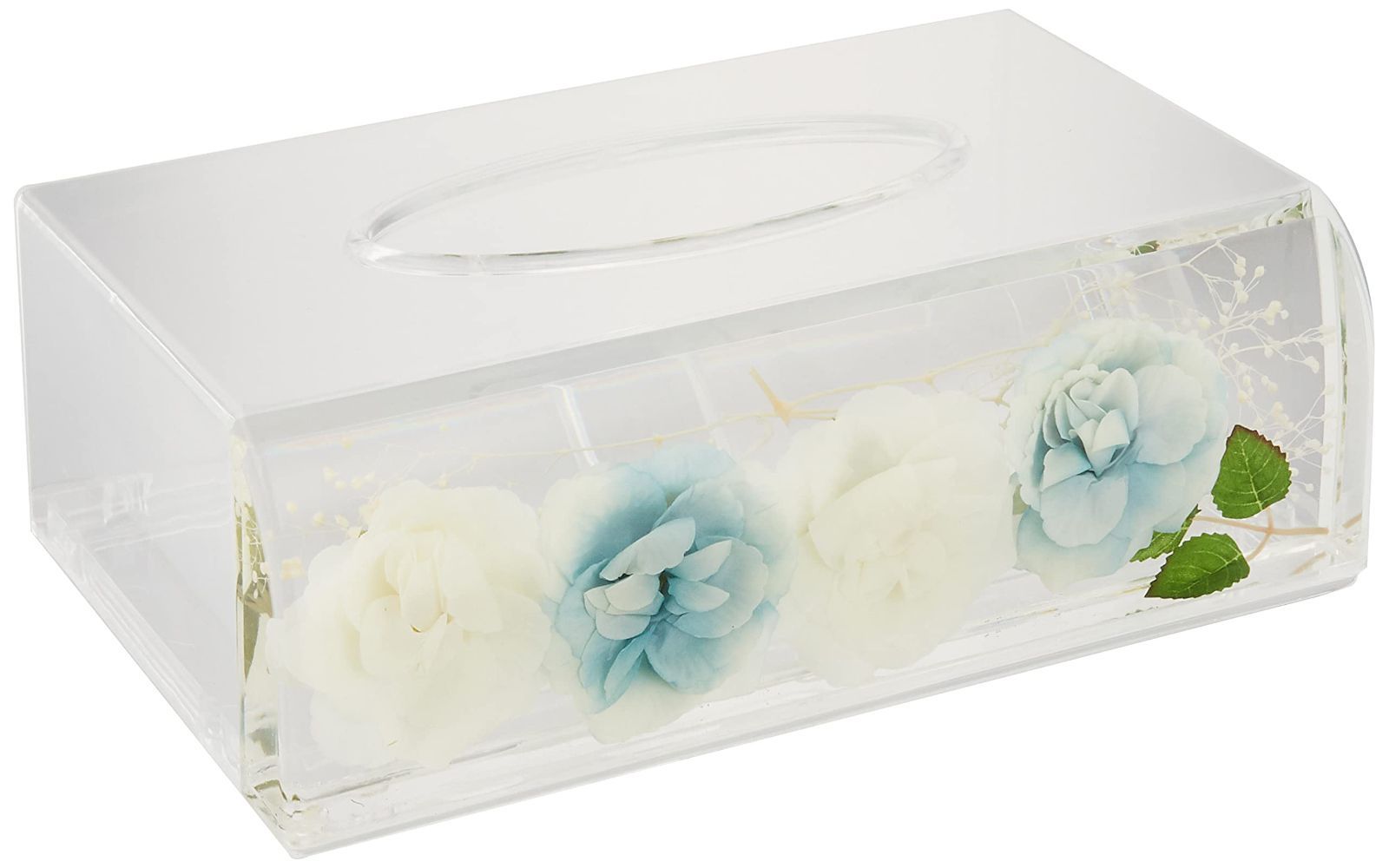 ティッシュBOXケース パシフィックGLD ティッシュBOXケース アクリル水中花 ホワイトu0026ブルー W24.5×D15×H8.5cm 58801