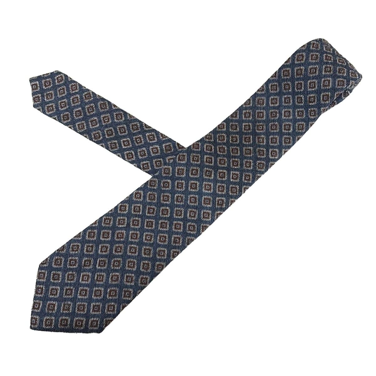 Papas パパス ネクタイ メンズ - ネイビー×ブラウン×白 総柄