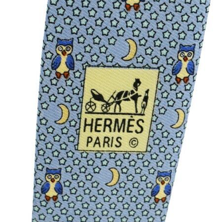 中古】 超美品 エルメス HERMES ネクタイ フクロウ 月 星 夜