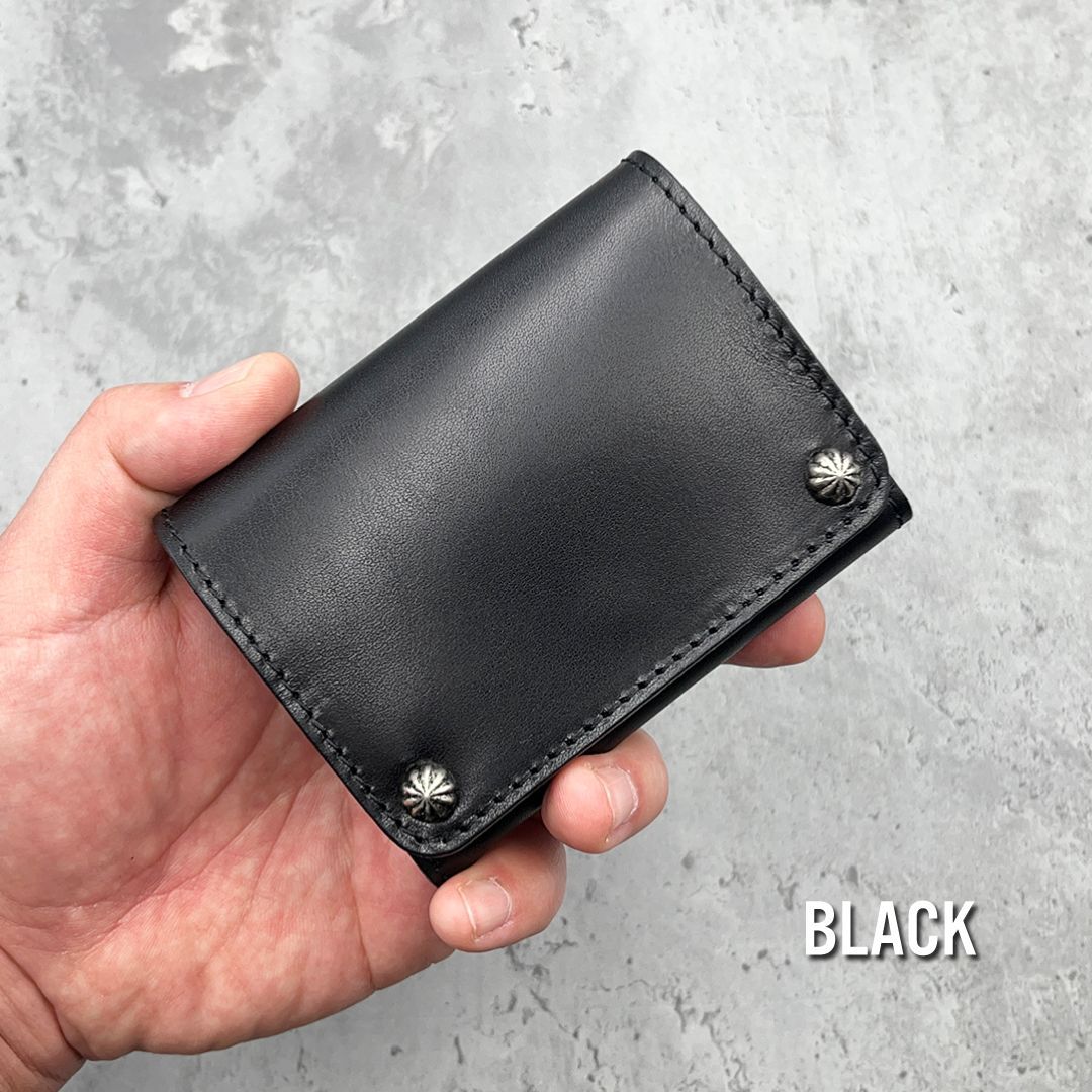 栃木レザー財布 コンパクト財布 ミニ財布 スタッズ財布 二つ折り