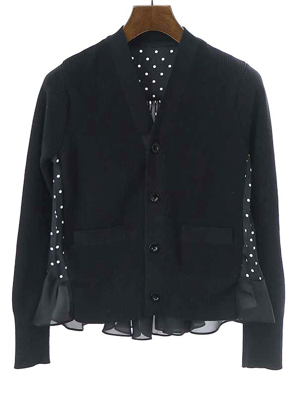 sacai サカイ 23AW Polka Dot Print Knit Cardigan ポルカドットプリント カーディガン 23-06946 ブラック 1