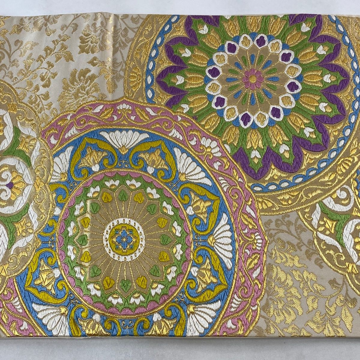 袋帯 逸品 河合美術織物 落款 京西陣織 関西仕立て 華文 花唐草