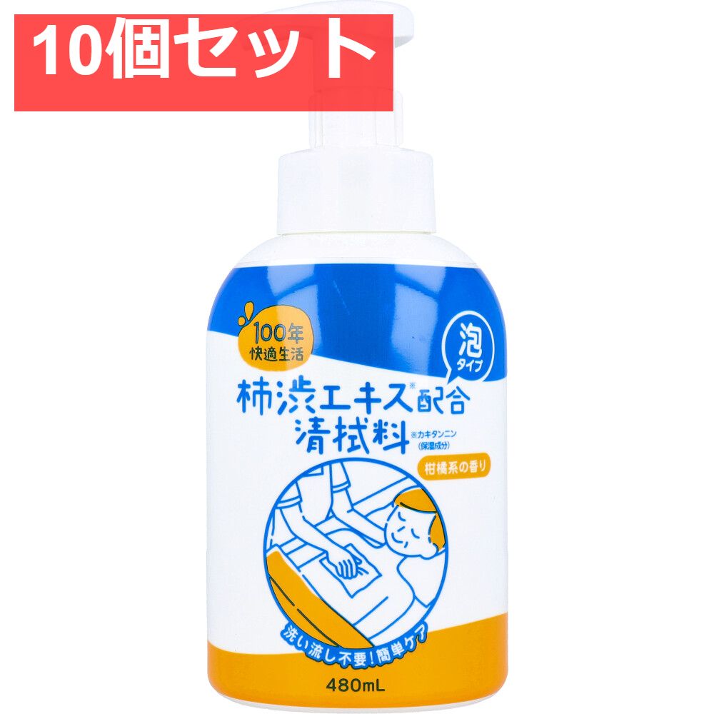 100年快適生活 柿渋エキス配合清拭料 泡タイプ 柑橘系の香り 480mL 10個セット