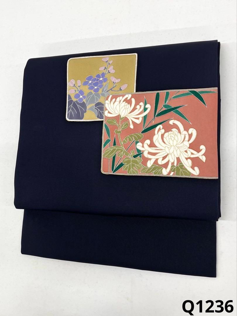 京友禅 手描き 塩瀬 染帯 九寸名古屋帯 金彩 菊 正絹 黒地 - メルカリ