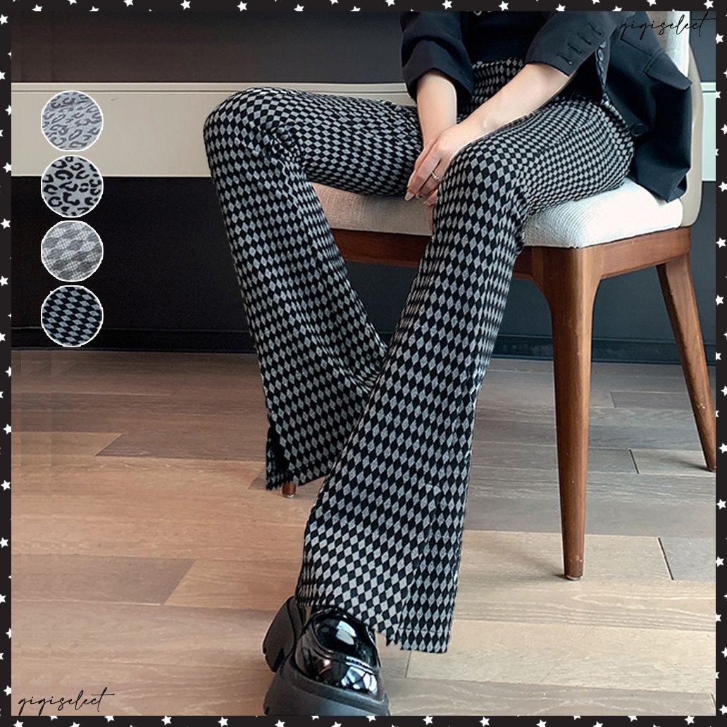 新品未使用　R-LONDON ロングパンツ Mサイズ 黒とヒョウ柄 ファッションレター Fashion Letter レオパードワイドストレート