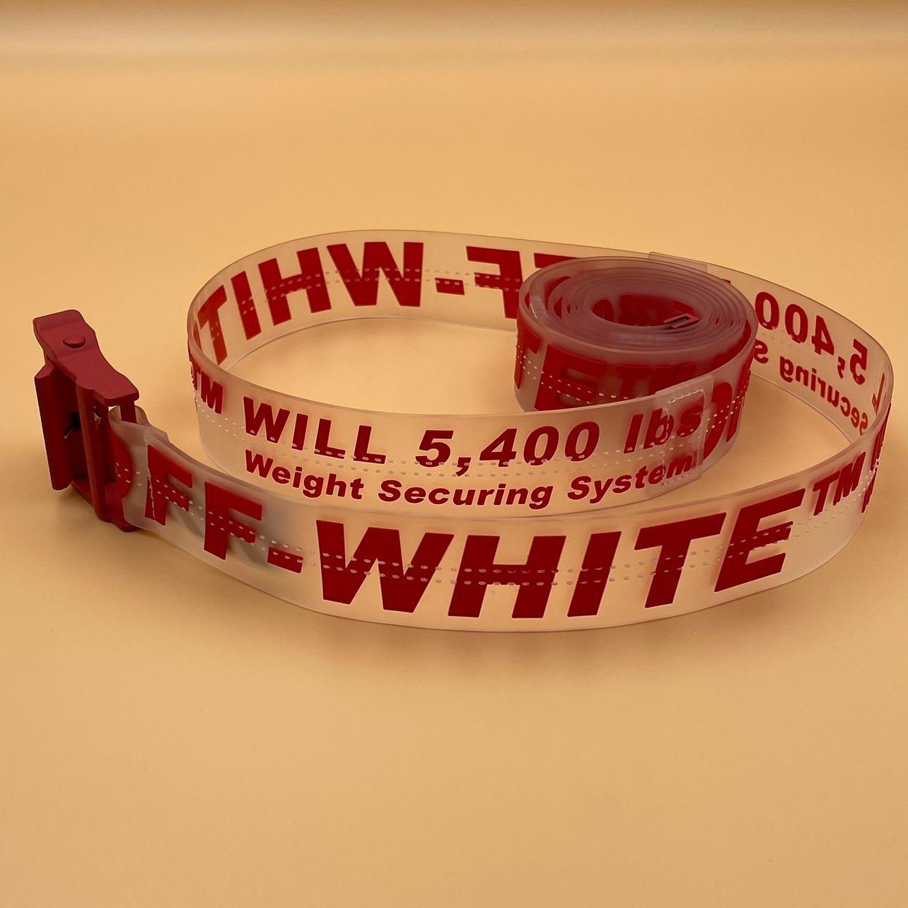 オフホワイトoff-white インダストリアルベルト スケルトンレッドレザー