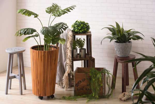 天然木 チーク のキャスター付き鉢カバー 丸型 φ39×H65cm No.814 YUZUMIYA_COM