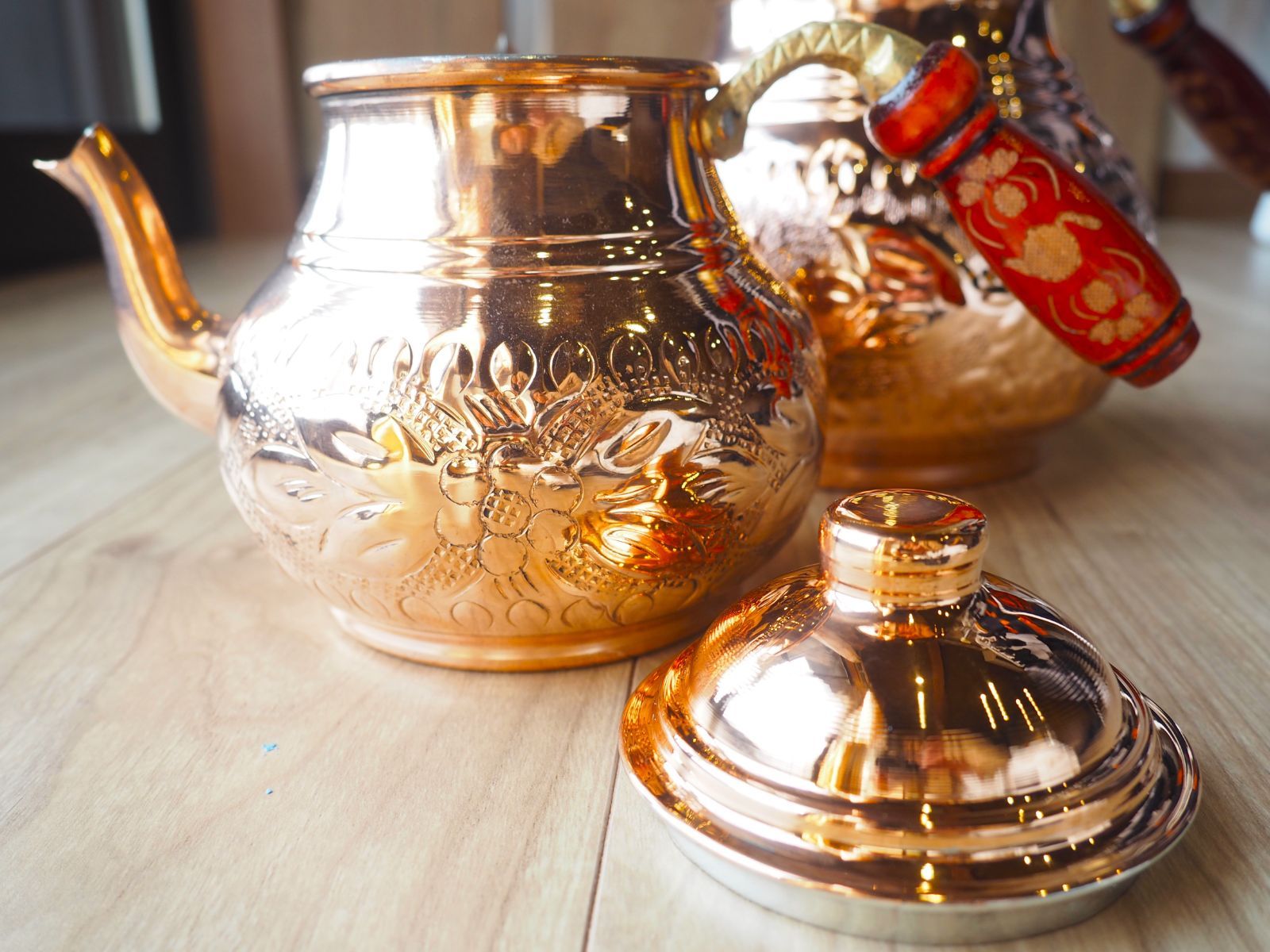 トルコ式ティーポット「大」(チャイダンルック)銅色.花柄 チャイティー