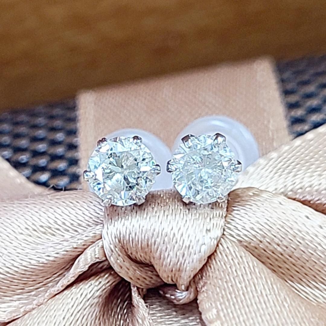 大人気！ 計0.46ct ダイヤモンド 一粒 プラチナ 6本爪 ピアス