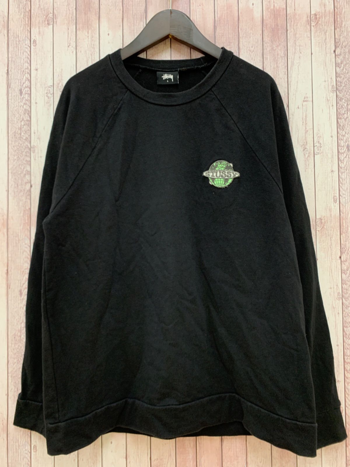 ☆USA製 STUSSY ステューシー 長袖Tシャツ ロンT S 黒タグ ロゴ 刺繍 ワッペン RN94974 CA28629 黒 メンズ MK3