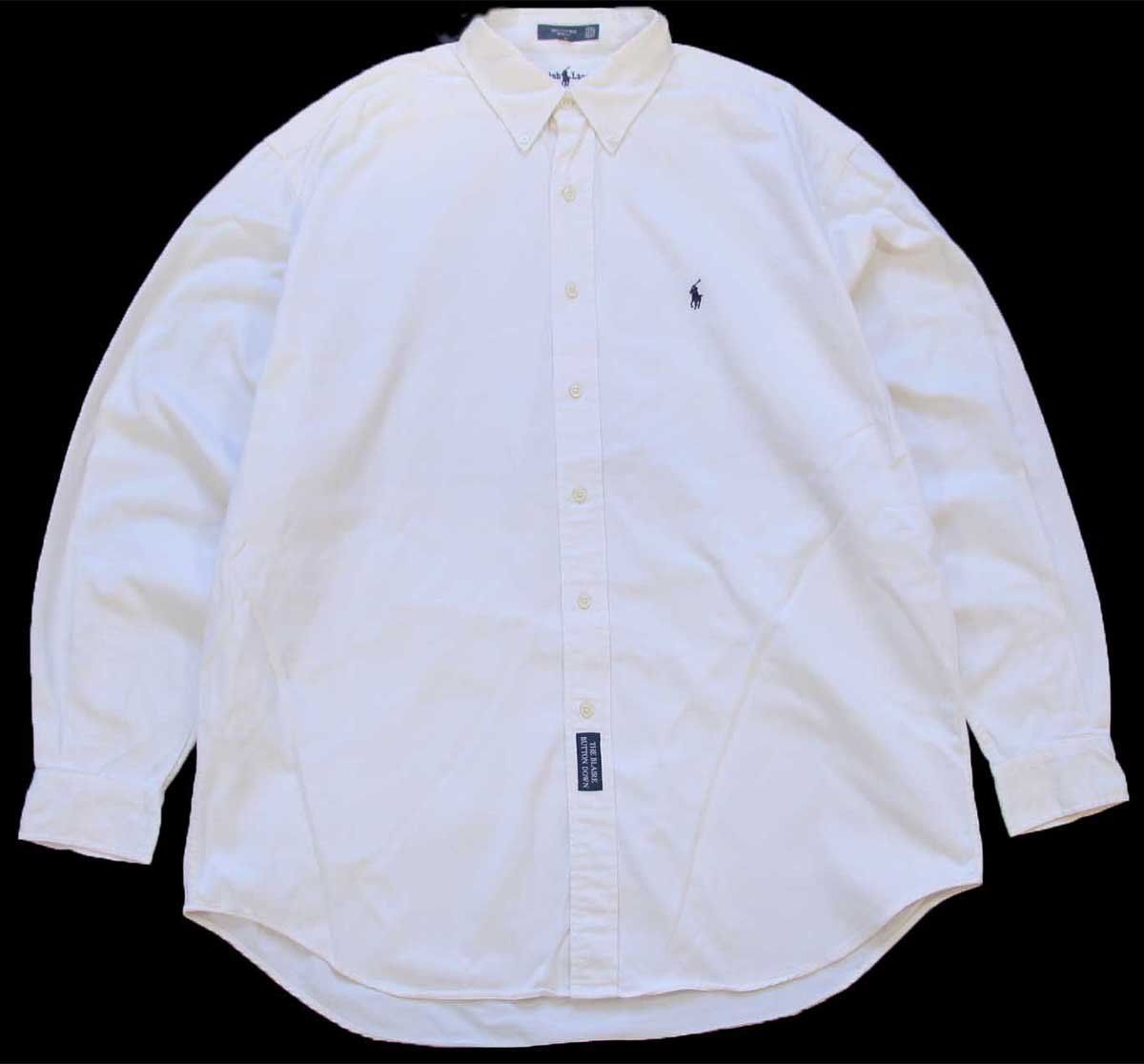 00s ラルフローレン BLAIRE ワンポイント ボタンダウン コットンツイルシャツ アイボリー 01 特大 ロゴ刺繍 ビッグサイズ