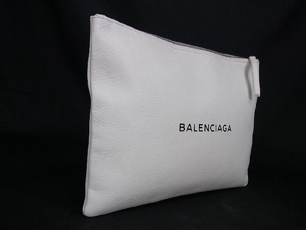 ■極美品■ BALENCIAGA バレンシアガ 485110 ショッピング クリップ M レザー クラッチ セカンドバッグ マルチケース ホワイト系 AP0758