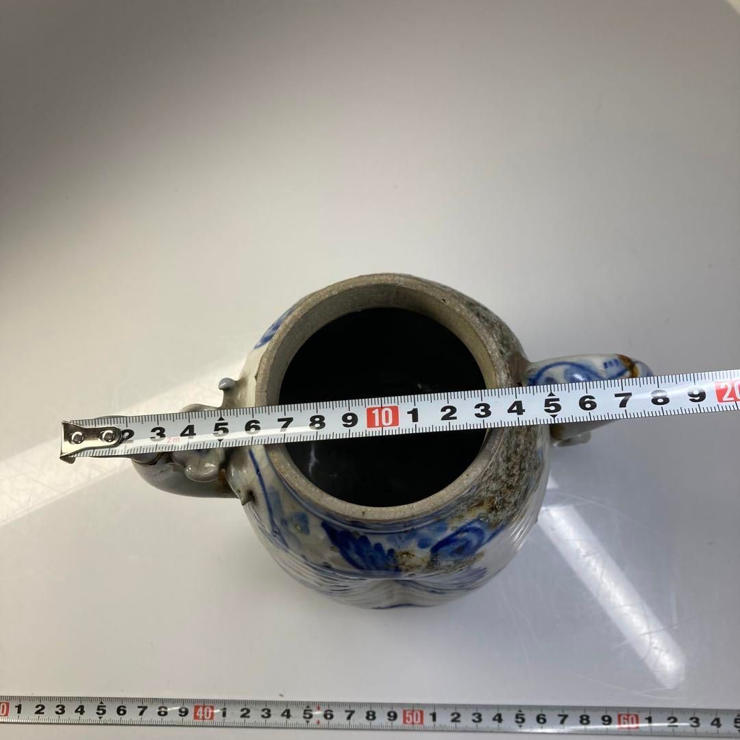 江戸後期 瑞芝焼 染付 水次 タトチ 高さ22㎝(蓋込) 東な6-0624②