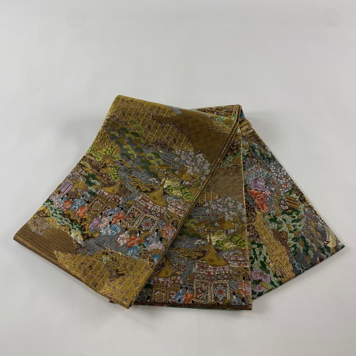 袋帯 美品 秀品 祇園祭還幸絵巻 金糸 金色 全通 正絹 【中古