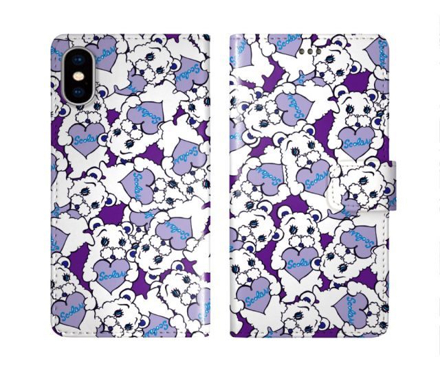 [arrows We F-51B/FCG01] iPhone16 ケース スカラー スマホケース 手帳型 iPhone16 Pro ケース アイフォン16 15 14 13 12 11 スマホカバー 全機種対応 手帳 ScoLar クマキャラ ハート パープル