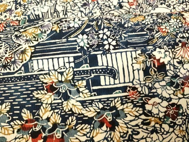 平和屋着物□上質な小紋 型染め 風景文 鬼しぼ縮緬 正絹 逸品 未使用