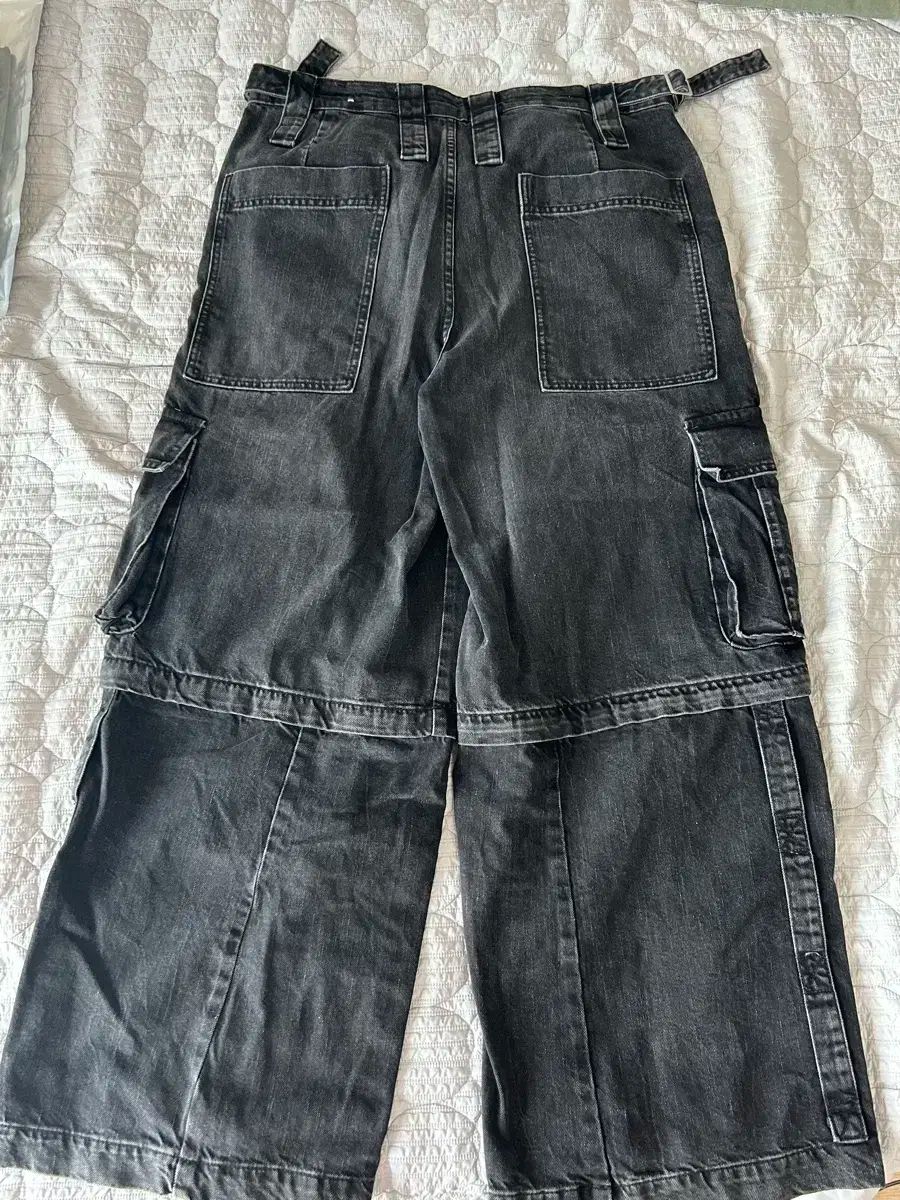 ZARA ザラ 黒 ウォッシング カーゴ ジッパー デニム パンツ 取り外し 32 サイズ