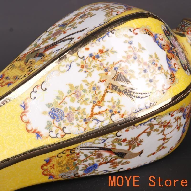 清乾隆琺瑯彩蒔金花鳥六方梅瓶 景徳鎮 陶磁器 装飾品