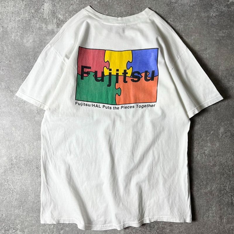 90s USA製 FUJITSU 企業物 両面 ロゴ プリント 半袖 Tシャツ L / 90年代 アメリカ製 オールド 富士通 企業 キャッチコピー