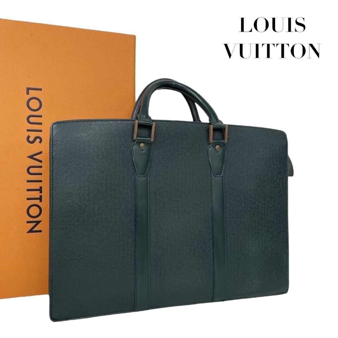 価格交渉 質問大 LOUIS VUITTON ルイヴィトン タイガ ポルトドキュマン ロザン ビジネスバッグ メンズ A4可 通勤 書類鞄 感 上質 レザー エピセア グリーン系 自立型 ゴールド金具 人気モデル 4351